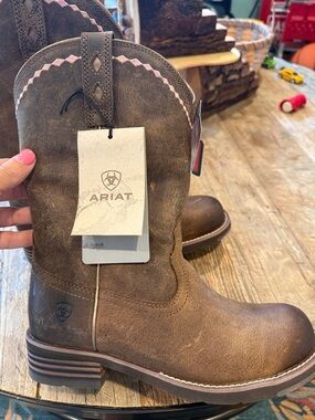 Ariat Brown Western Work Boots with Pink Stitching womens size 8